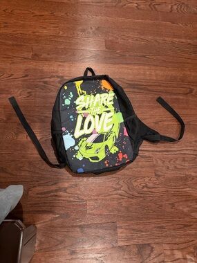 Kids Black Backpack with Neon Green Car Graphic - Share the Love